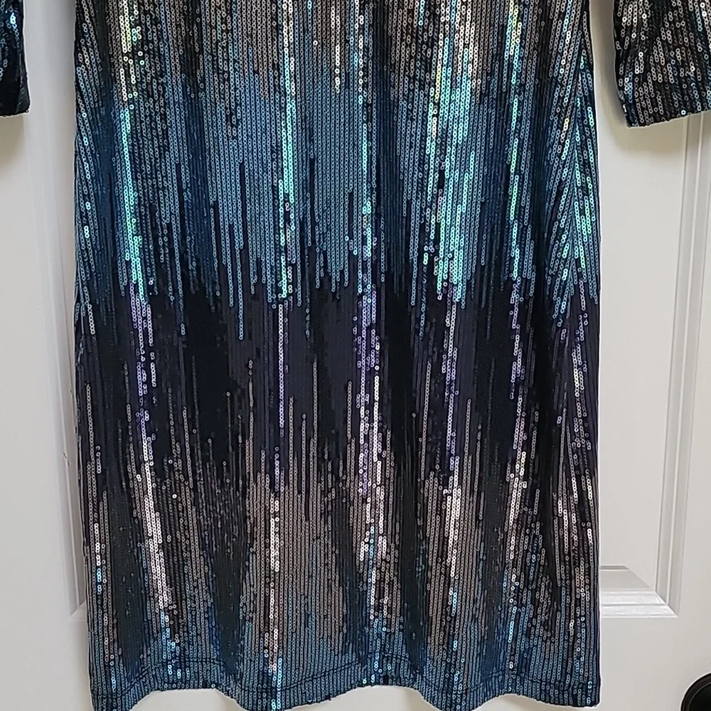 Karen Kane Blue Waterfall Sequin Sheath Dress - Picture 6 of 15